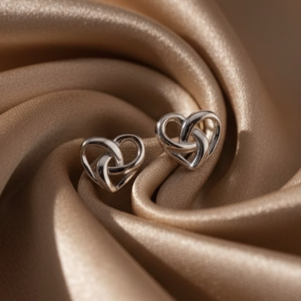 Interlocking Heart Sterling Plated Stud Earrings … - image 3